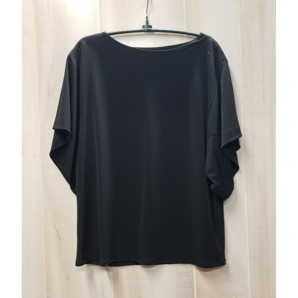 Chicos Black Dolman Sleeve Blouse, Boat Neck, Sz 1 Medium, Flowy, CUTE!